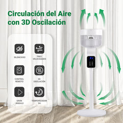BLUEMYTH Ventilador Silencioso, 2 en 1 Ventilador de Pie y de Sobremesa, Altura Ajustable 70-90cm, 3 Modos 3 Velocidades con Mando a Distancia y Pantalla Táctil, Temporizador 9H, 3D Oscilación 50W