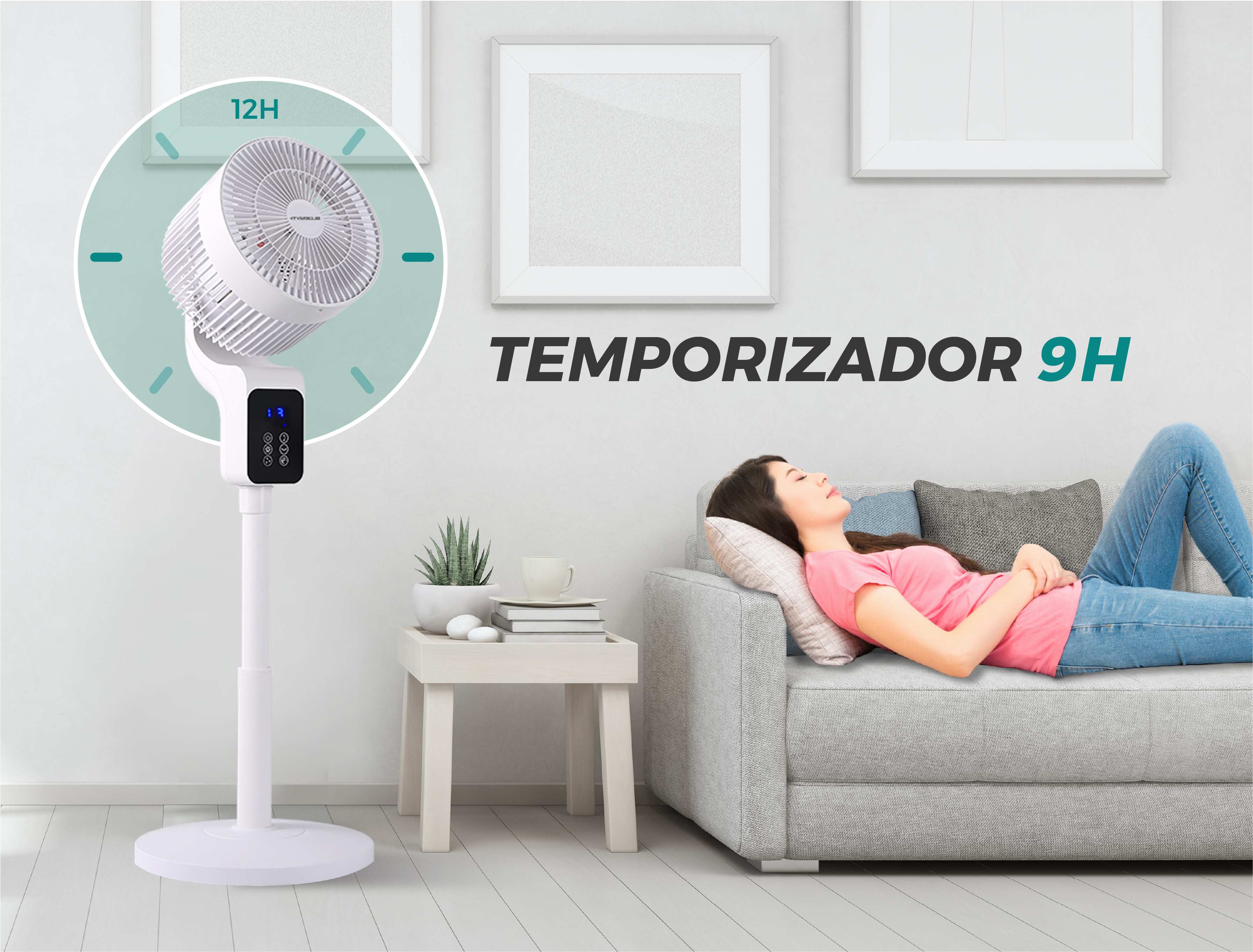 BLUEMYTH Ventilador Silencioso, 2 en 1 Ventilador de Pie y de Sobremesa, Altura Ajustable 70-90cm, 3 Modos 3 Velocidades con Mando a Distancia y Pantalla Táctil, Temporizador 9H, 3D Oscilación 50W
