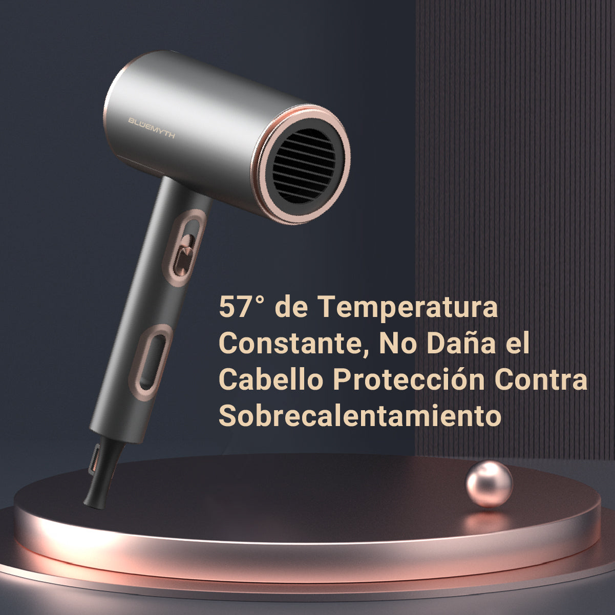 Bluemyth Secador pelo de iones negativos 2200w, Secadores de pelo profesional con difusor y concentrador, Secador de pelo viaje con 3 niveles de temperatura